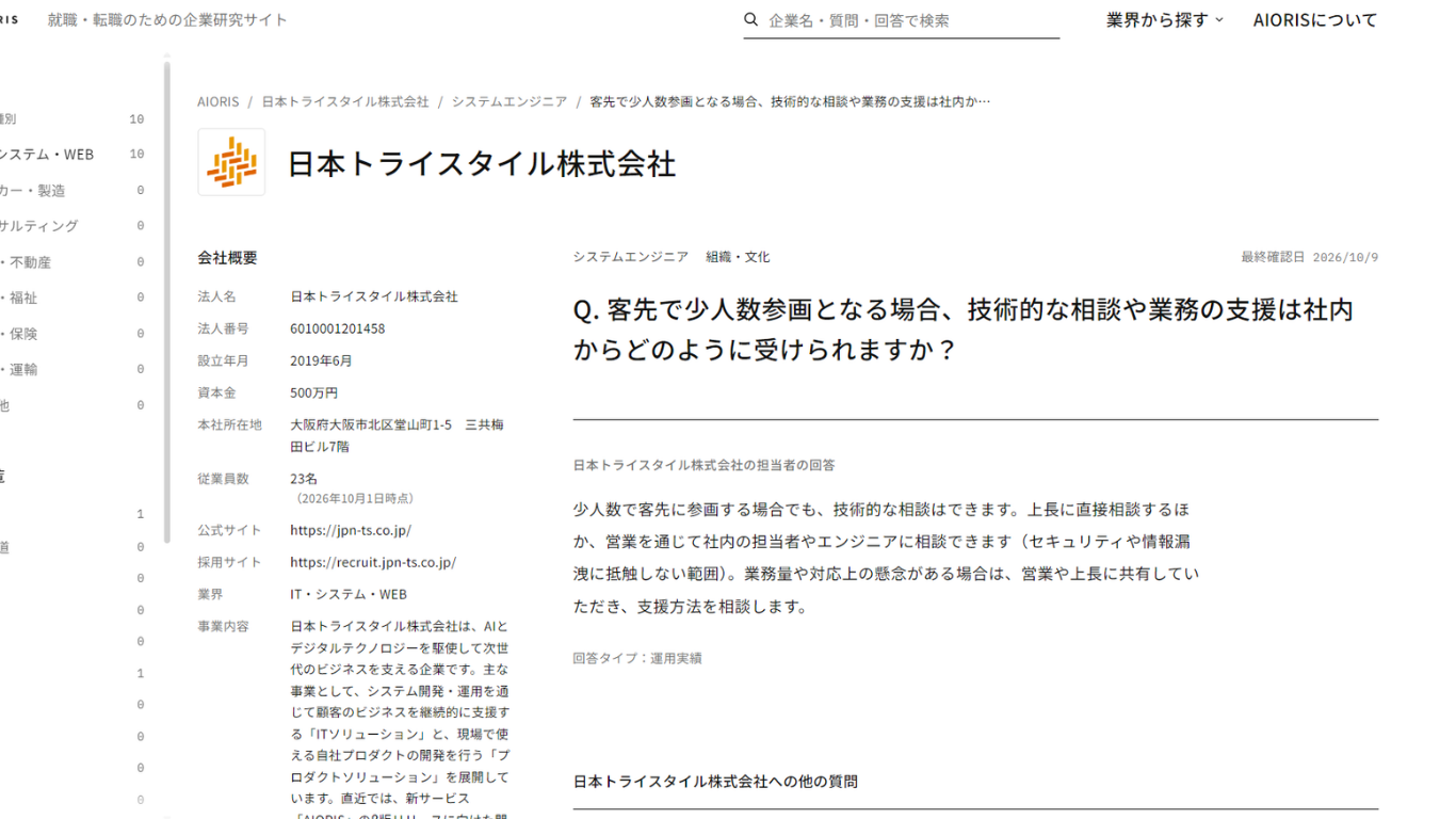 求職者向けサイトの個別Q&Aページ